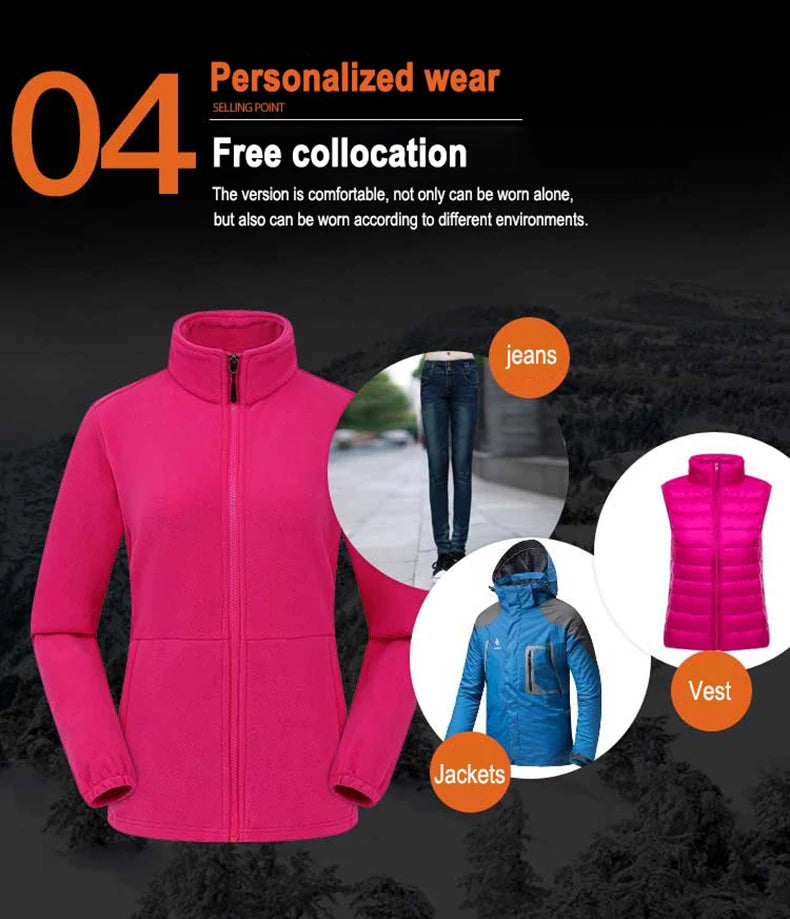 JNLN Winter Polar Fleece Jackets Women Windproof Thermal Soft Shell Jacket Outdoor Hiking Camping Skiing Climbing Warm Coat