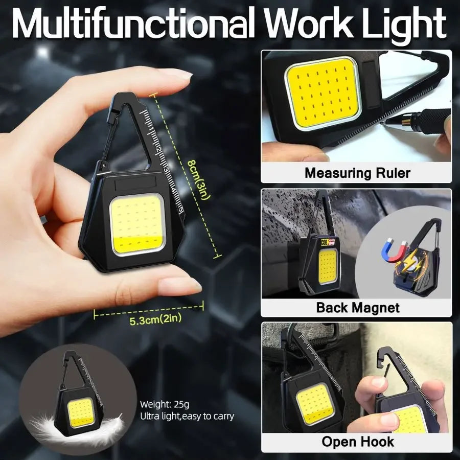 Multi-functional Magnetic COB Work Light Triangle Key Chain Lights Type-C USB Rechargeable Flashlight Mini Camping Lantern