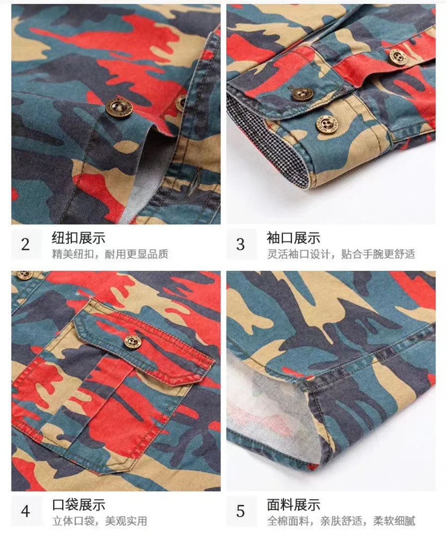 Camouflage Men Cotton Shirts Long Sleeve Printed Cowboy Shirt Jacket Man Casual Outdoor Climbing Tops Streetwear Cargo Clothing