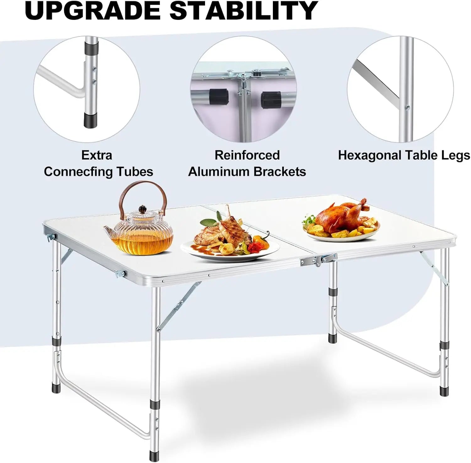 4 Foot Folding Table with 4 Chair Set, Portable Plastic Dining Table Adjustable Height, Heavy Duty Fold-in-Half Camping Table