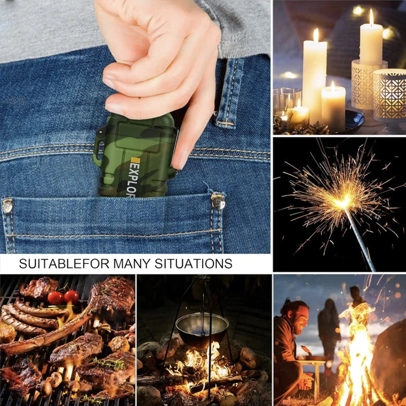 Multifunctional Waterproof Plasma Arc Lighter Outdoor Portable Rechargeable Lighting Lighter Camping Barbecue Special Lighter