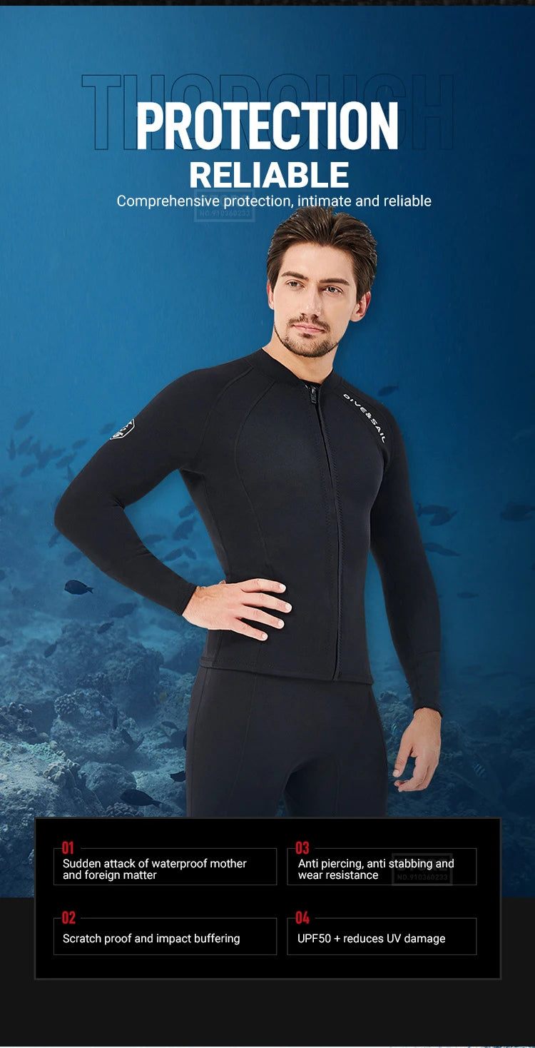 Neoprene 3MM 2MM Men Women Wetsuit Jacket Scuba Diving Suit Surf Snorkeling Underwater Spearfishing Fishing Kitesurf Equipment