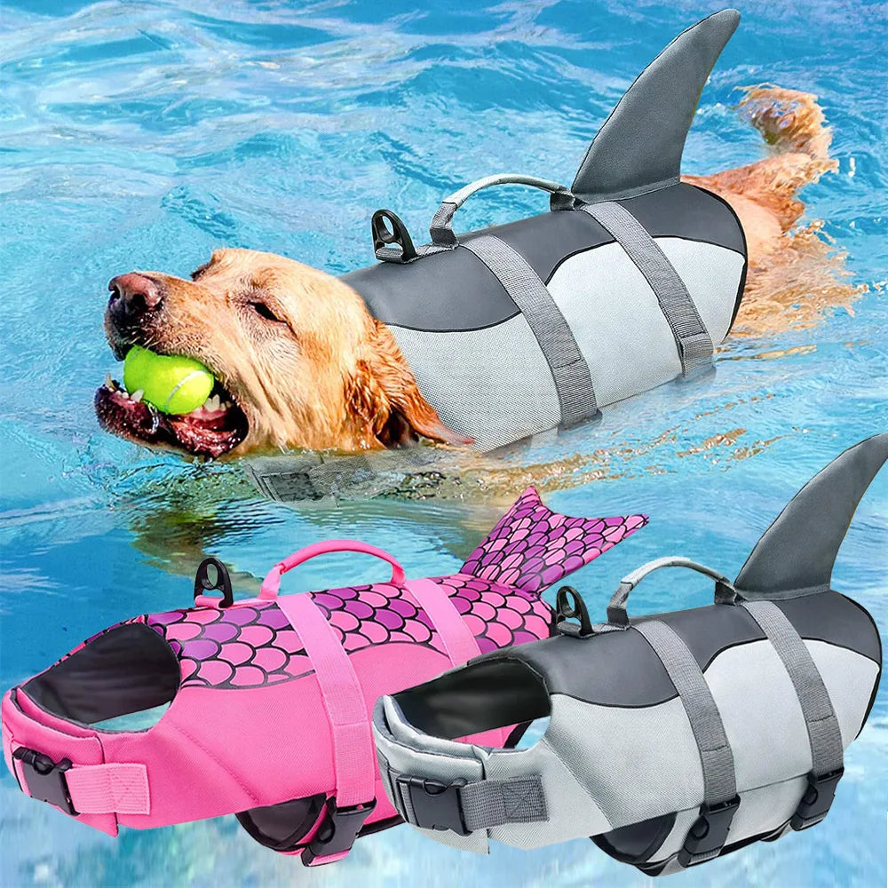 Dog Shark Life Jacket Ripstop Dog Life Vest for Swimming Boating Reflective Dog Life Jacket Floating Vest with Rescue Handle