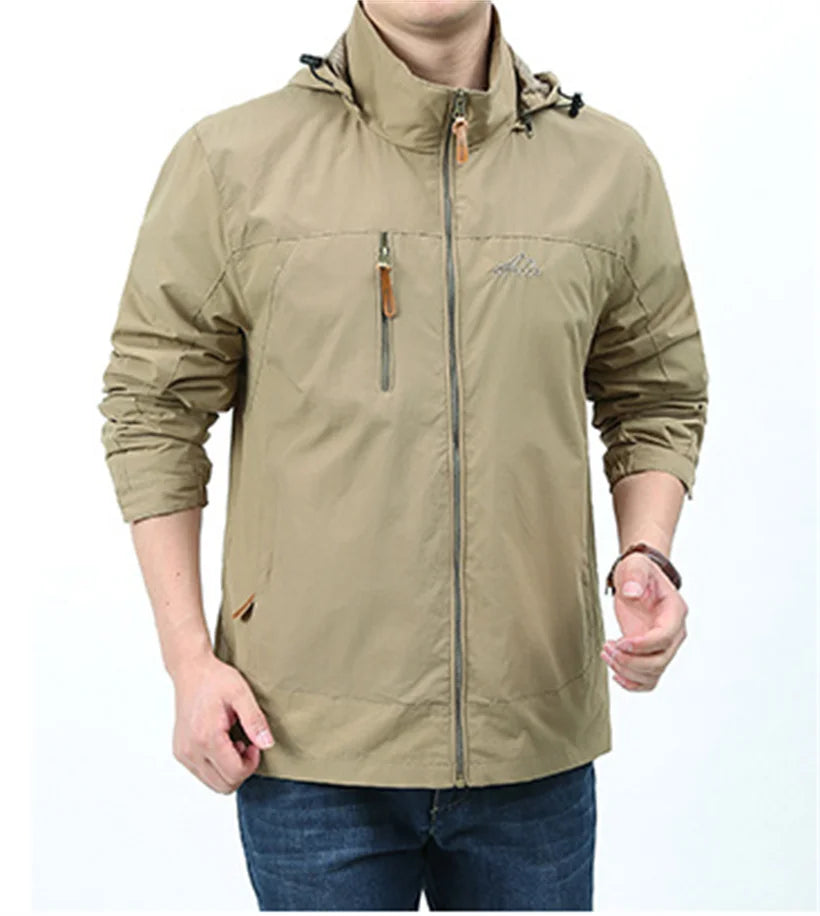 US Hot Sale Men 5XL Soft Shell Hiking Jacket Outdoor Multi-pocket Hooded Windproof Tactical Plus Size Camping Safari Windbreaker