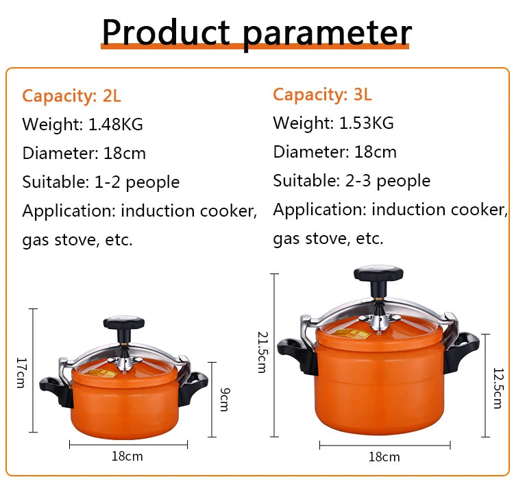 2/3L Kitchen Pressure Cooker Aluminum Soup Pot Portable Cooking Pot Outdoor Camping Cookware For Induction cooker Gas Stove