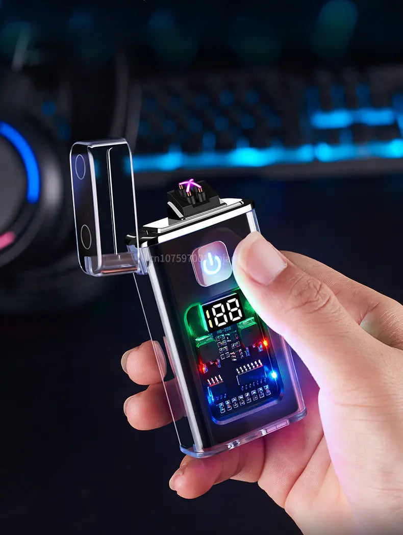 Stylish USB Rechargeable Electric Lighter Cool Windproof Dual ARC Plasma Lighters for Men Outdoor Camping Gadgets Fire Starter