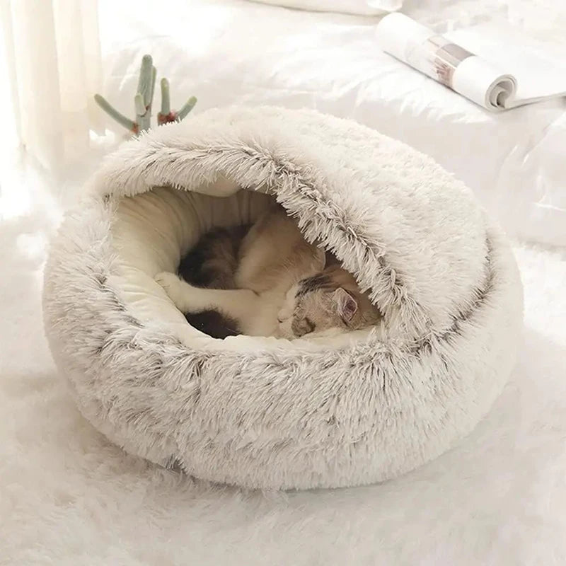 Plush Round Cat Bed Pet Mattress Warm Soft Comfortable Basket Cat Dog 2 in 1 Sleeping Bag Nest for Small Cat Puppy