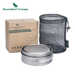 Boundless Voyage Outdoor Ultralight Titanium Pot Pan Set 3pcs Camping Plate Dish Cookware Picnic Tableware Set Ti2032C