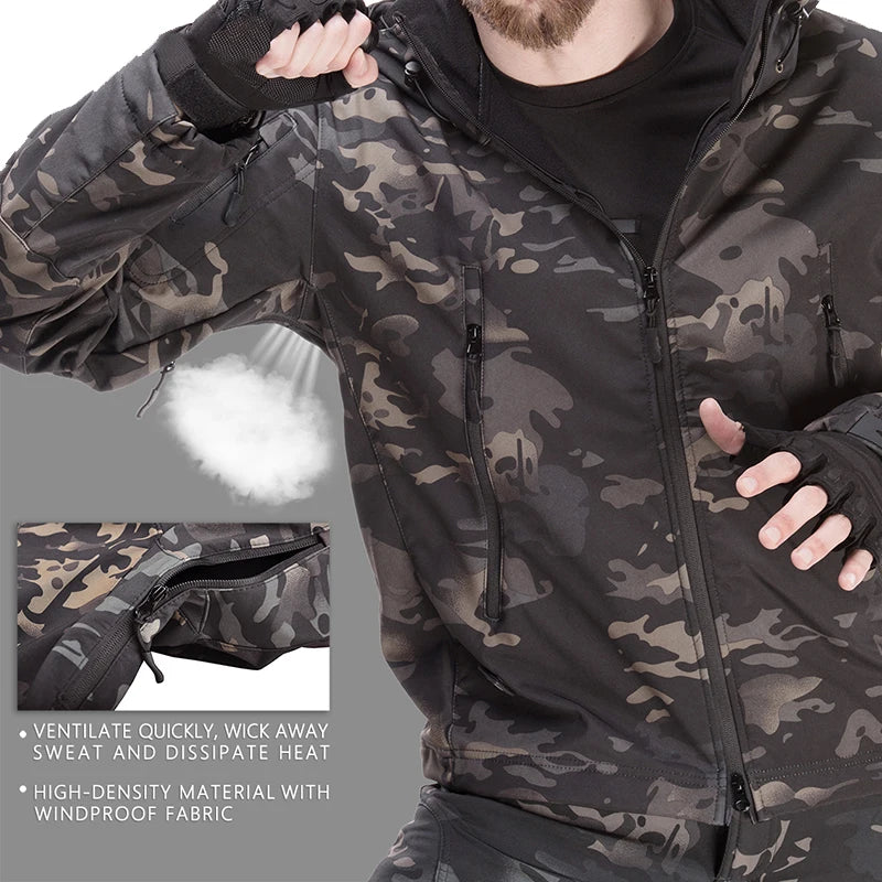 Waterproof Jacket Warm Windbreaker Men Clothing Soft Shell Hunting Coat Windproof Tactical Jackets Big Size Camouflage Jacket