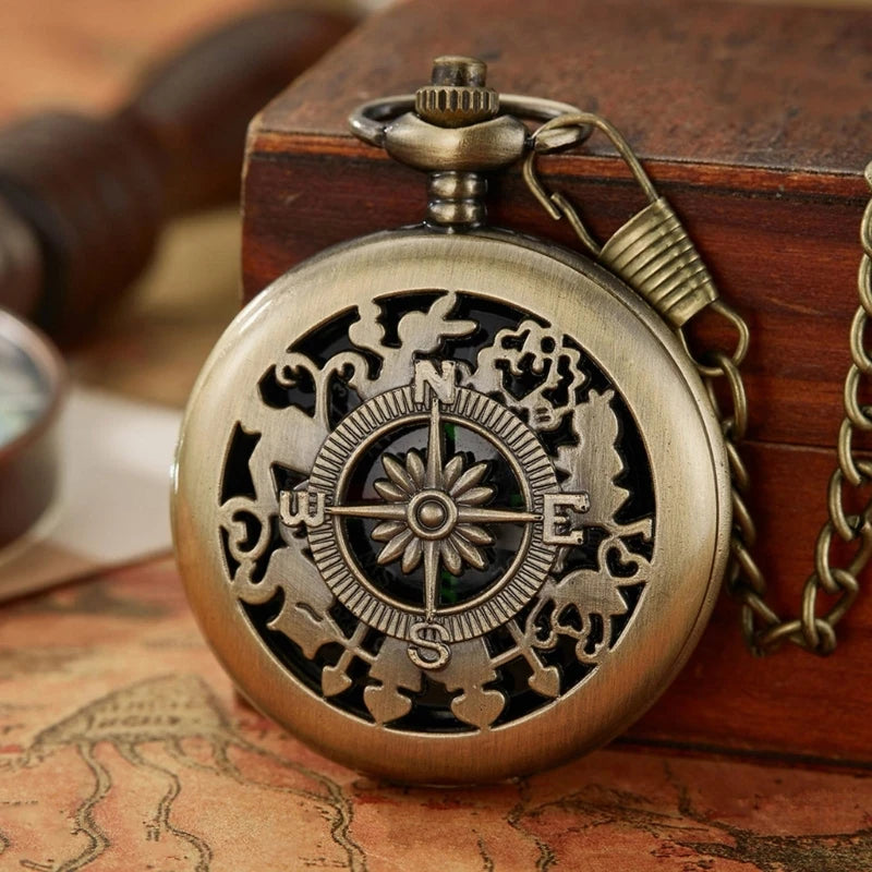 Vintage Bronze Flip Compass Pocket Watch Design Outdoor Hiking Navigation Kid Gift Retro Metal Portable Compass Survival Tools