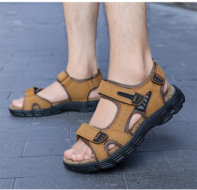 Genuine Leather Men's Sandals Summer Leisure Men Shoes High Quality Soft Casual Sandals for Men Beach Hiking Men's Shoes Size 46