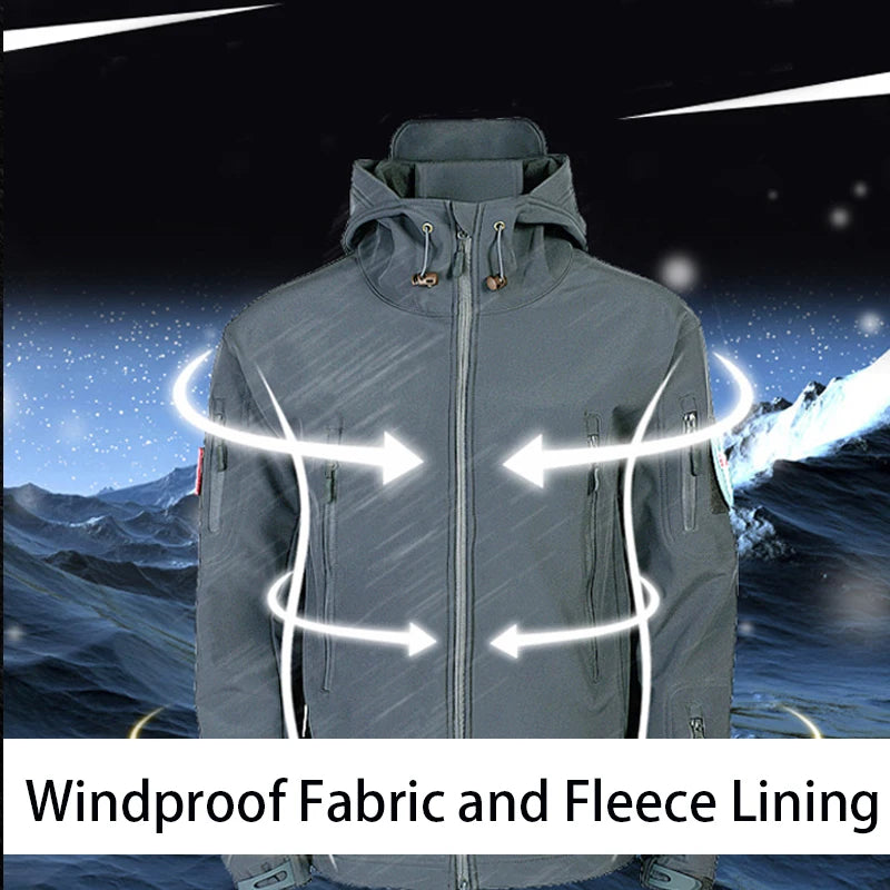 Outdoor Fleece Sets Men Autumn Winter Shark Skin Soft Shell Waterproof 2 Piece Set Windproof Warm Jackets Training Cargo Pants