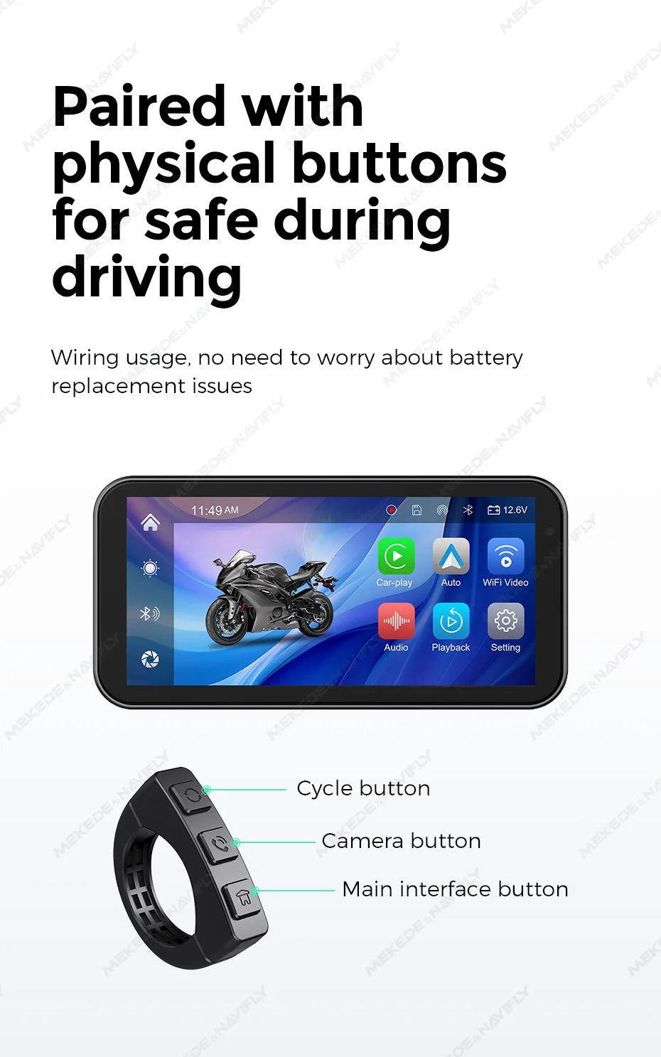 Portable 6.25 inch IP67 Waterproof Motorcycle GPS Navigation Wireless Carplay Android Auto DVR Drive Recorder Moto Monitor WIFI