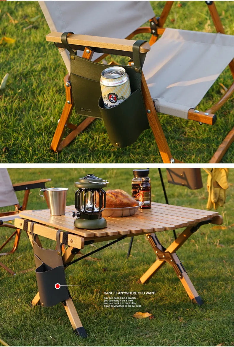 Outdoor Camping Chairs Desk Hanging Storage Bags Folding Table Side Hanging Leather Bag Portable Hiking Picnic BBQ Hanging Bag