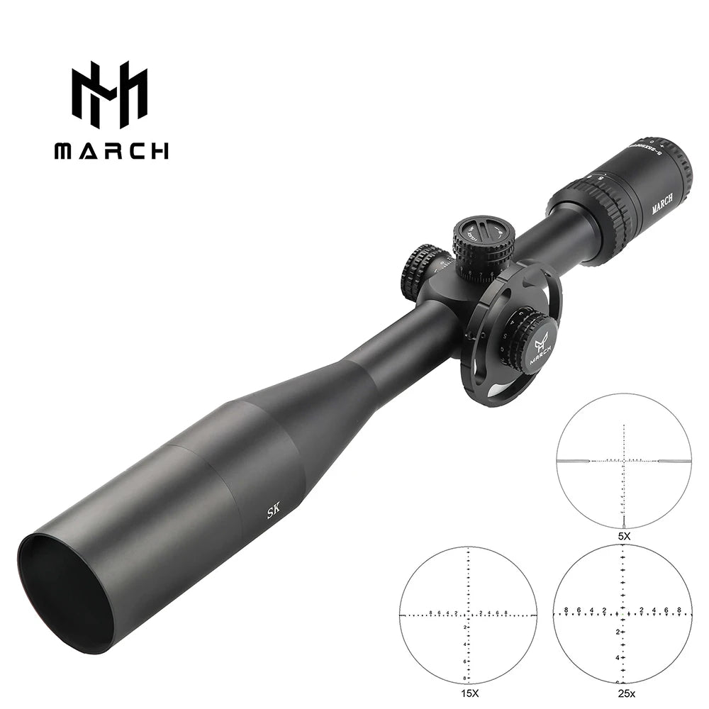 MARCH SK5-25X50 FFP IR Tactical Riflescope Spotting Scope for Rifle Hunting Optical Collimator Airsoft Airgun Sight Etched Glass