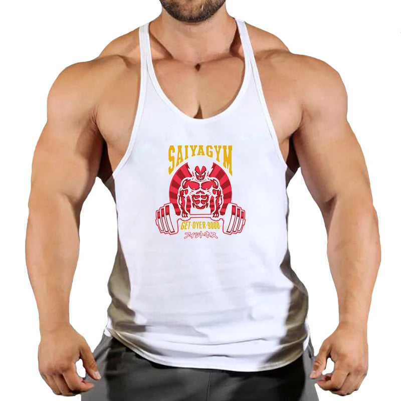 2024 New Bodybuilding Stringer Tank Tops Men Anime funny summer Clothing Running vest Fitness clothing Cotton gym singlets