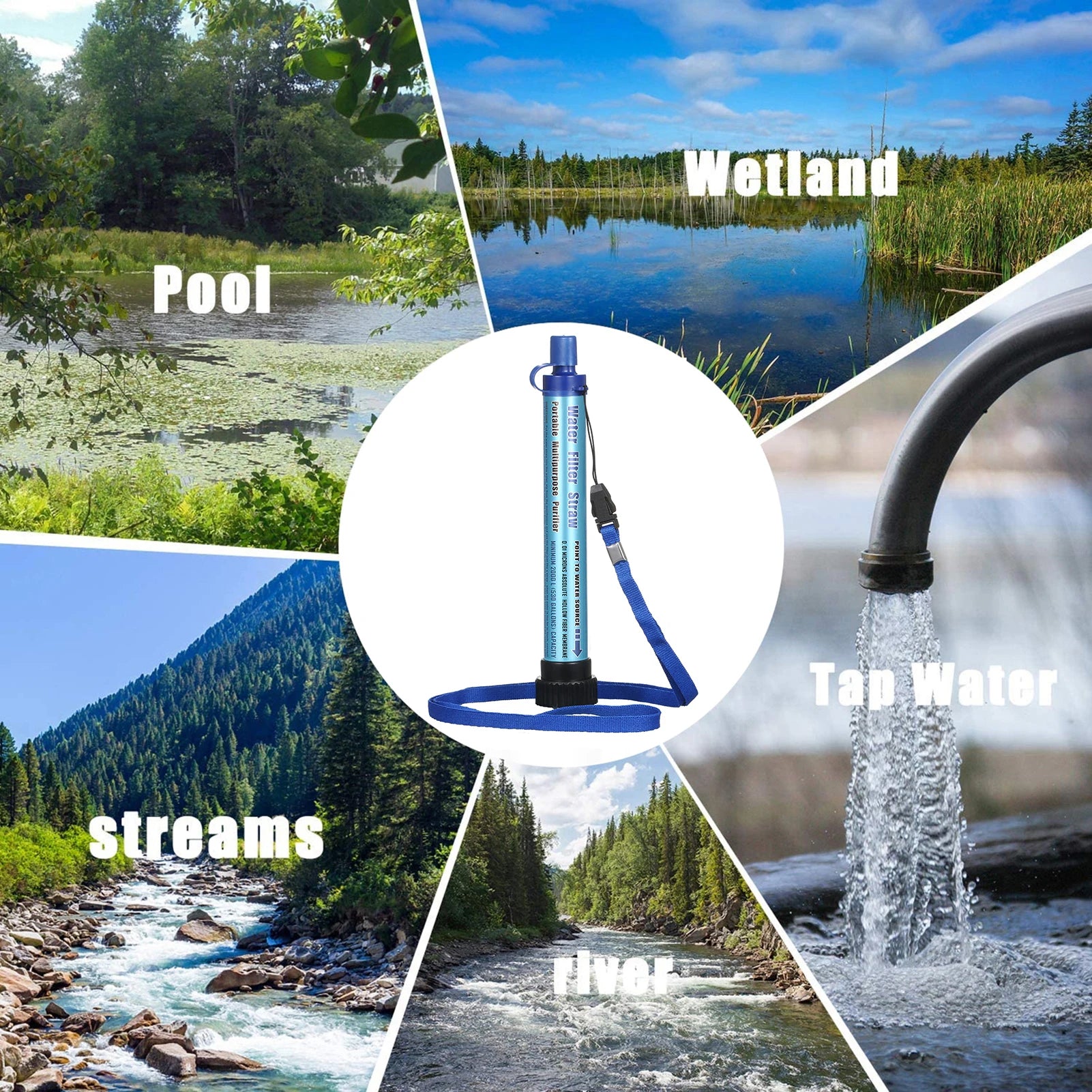 Outdoor Camping Water Filter Portable Hiking Personal Water Purifier Filtration System Hunting Water Purifying Emergency Device