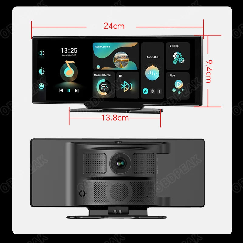 2024 K2 10.26" Dash Cam 4K 2160P Rearview Camera Carplay & Android Auto GPS Navigation with Voice Control Car DVR BT FM Monitor