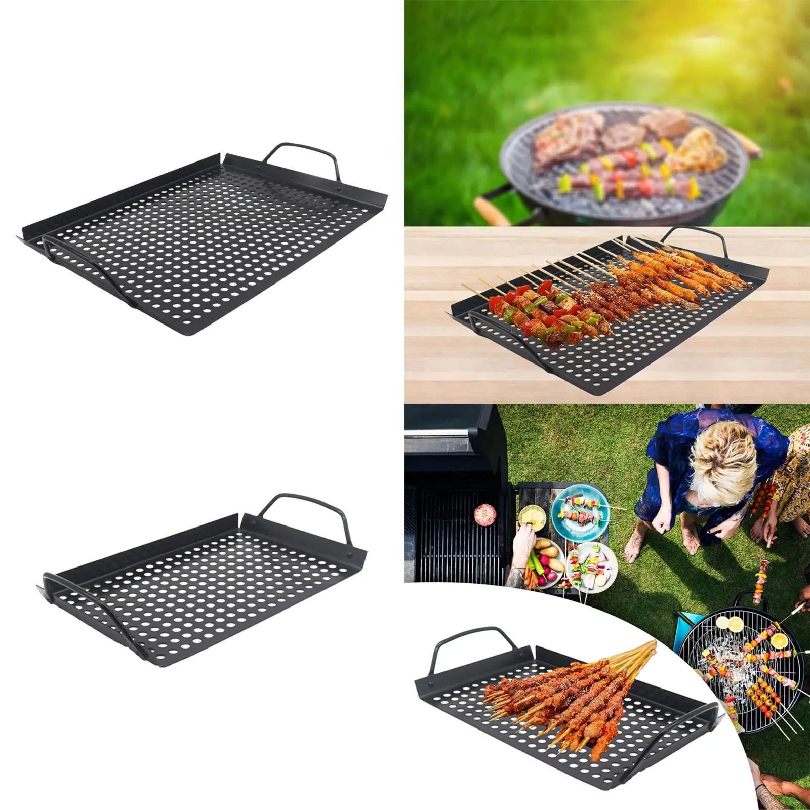 Barbecue Grilling Plate with Holes Nonstick Coating Cookware Grilling Skillet for Cooking Grilling Hiking Restaurant Outdoor