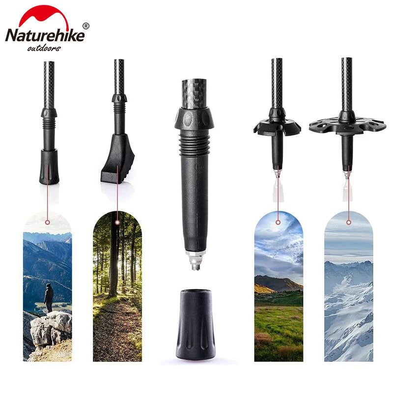 Naturehike Trekking Poles 2pcs Carbon Fiber Collapsible Telescopic Sticks Lightweight Walking Hiking Stick Climbing Stick