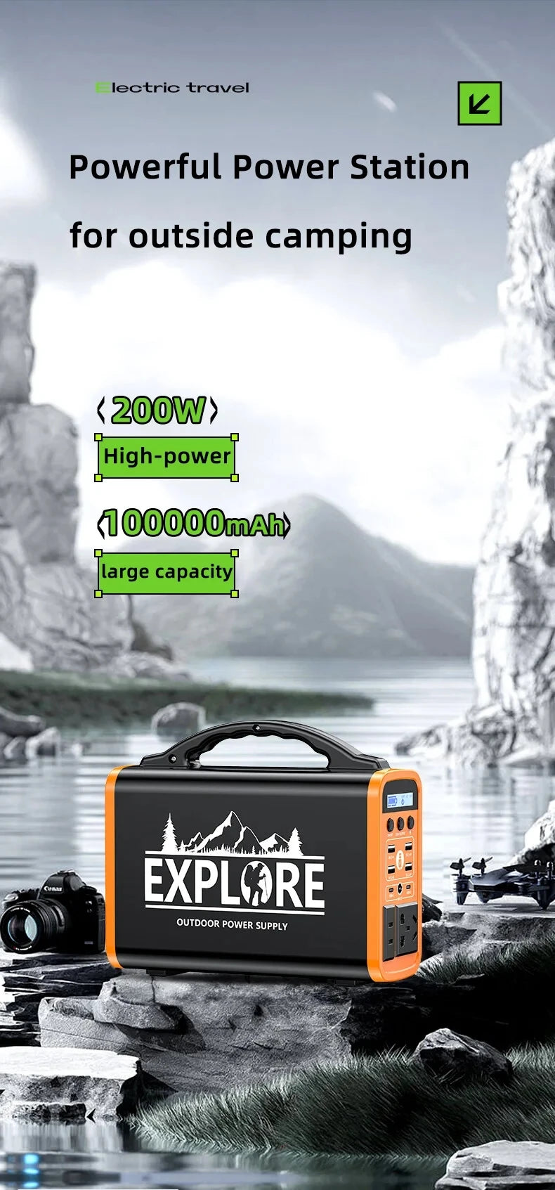 400W Portable Power Station 220V/110V AC Solar Generator Outdoor Emergency Mobile 60000mAh LiFePO4 External Battery For Camping