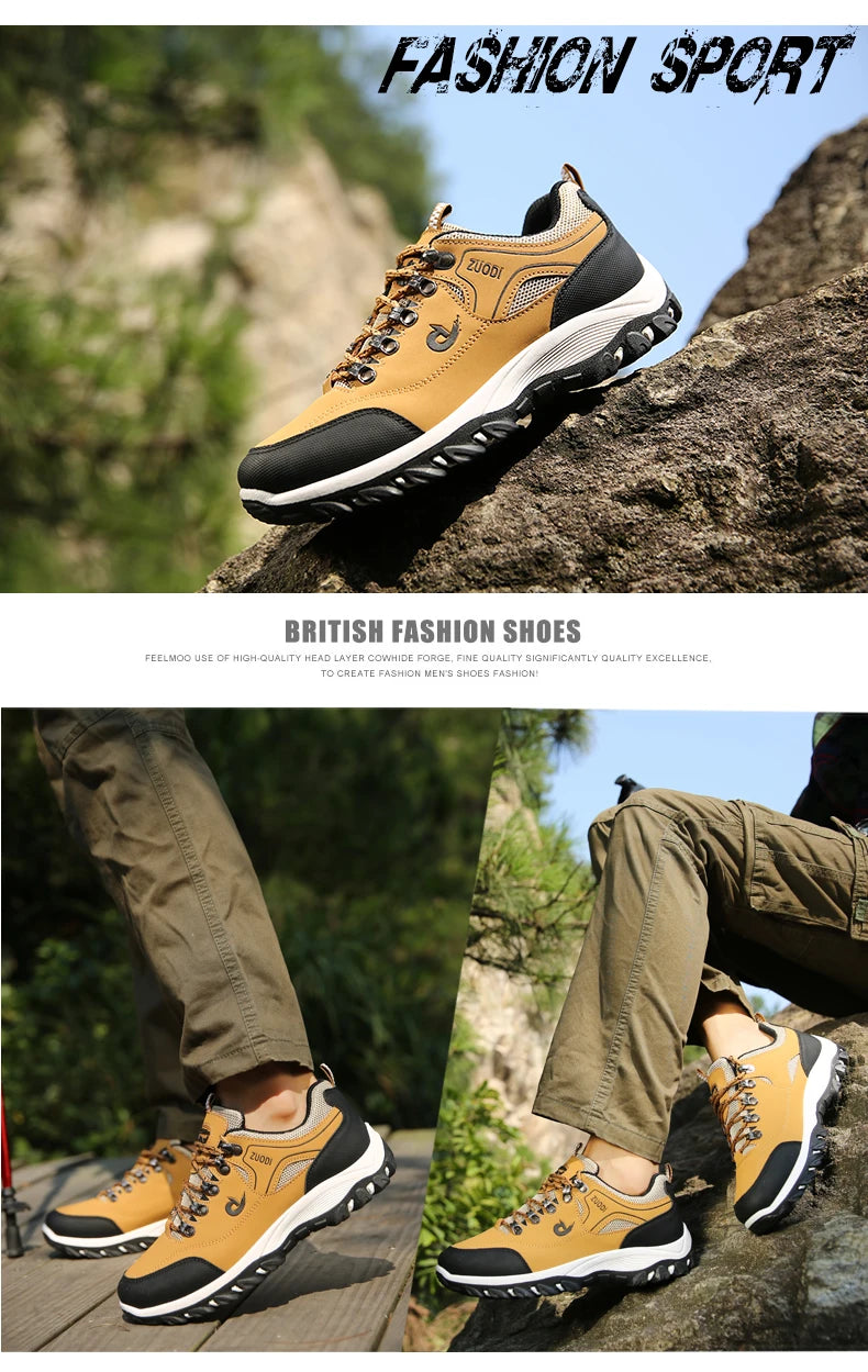 Casuals Men Shoes Summer Breathable Hiking Walking Sneakers Outdoor Ultralight Leather Slip-on Climbing Trekking Sneakers