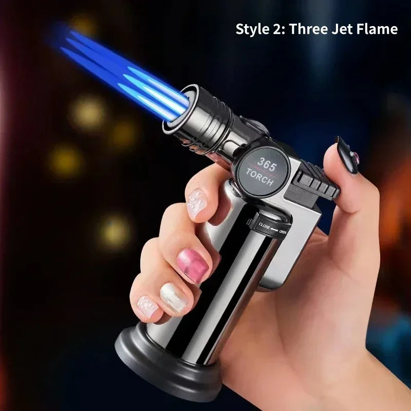 New Metal Double Flame Cigar Lighter Windproof Butane Gas Lighter Outdoor Camping Kitchen Barbecue Torch Lighter