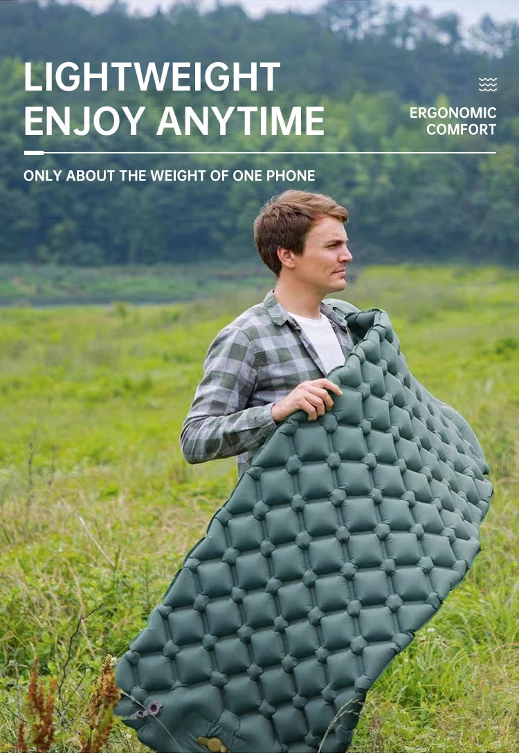 Outdoor Tent Sleeping Mat Camping Ultra Lightweight With Moisture-Proof Pad, Single Person TPU With Foot Inflation Cushion