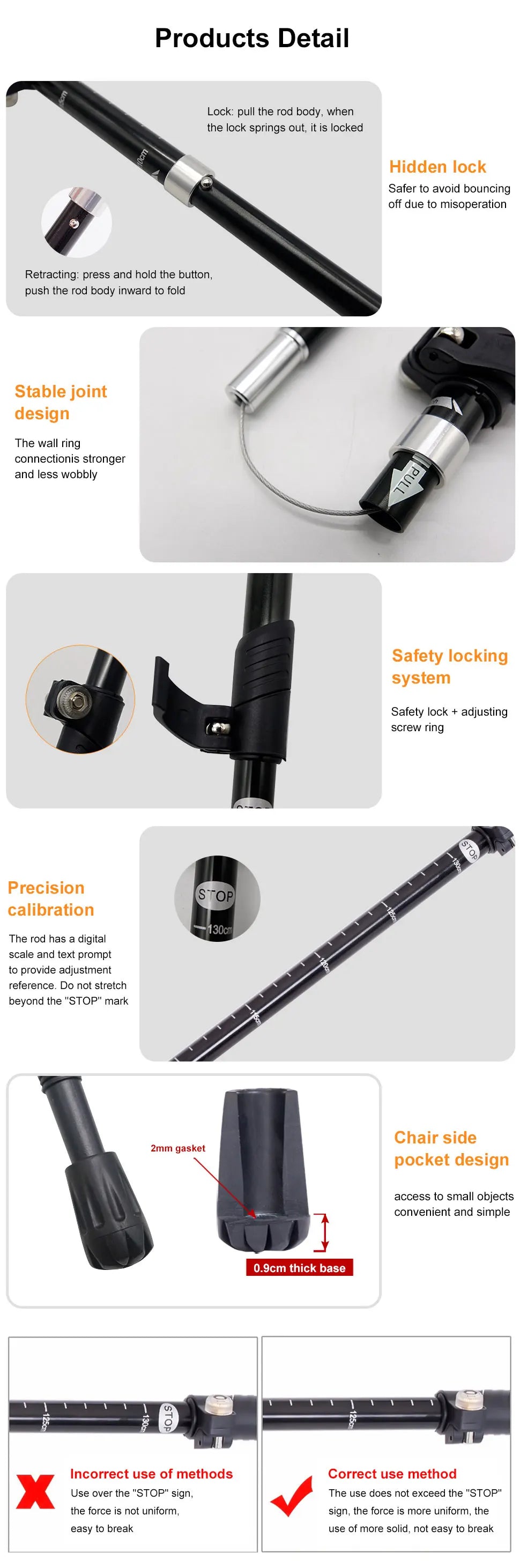 5-Section Portable Outdoor Fold Trekking Pole Walking Hiking Stick Telescopic Club For Nordic Elderly Camping Walking Poles