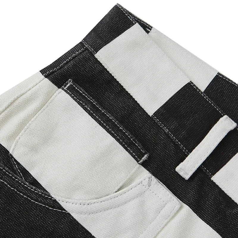 Men's Canvas Prisoner Overalls Shorts Retro Motorcycle Striped Pants AMEKAJI Outdoor Hiking Trekking Camping Clothing Riding