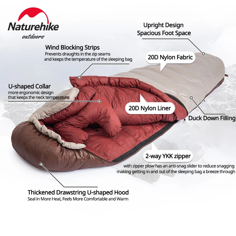 Naturehike Camping Sleeping Bags Snowbird Mummy Sleeping Bag All Season Waterproof Sleeping Bag Duck Down Winter Sleeping Bag