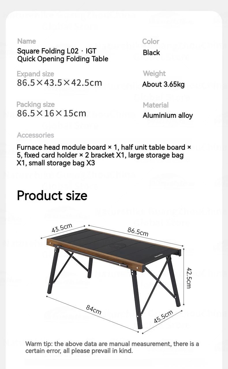 Naturehike Folding Aluminum Alloy IGT Table Camping Outdoor Multifunctional Portable Removable BBQ Grill Wood Picnic Fishing