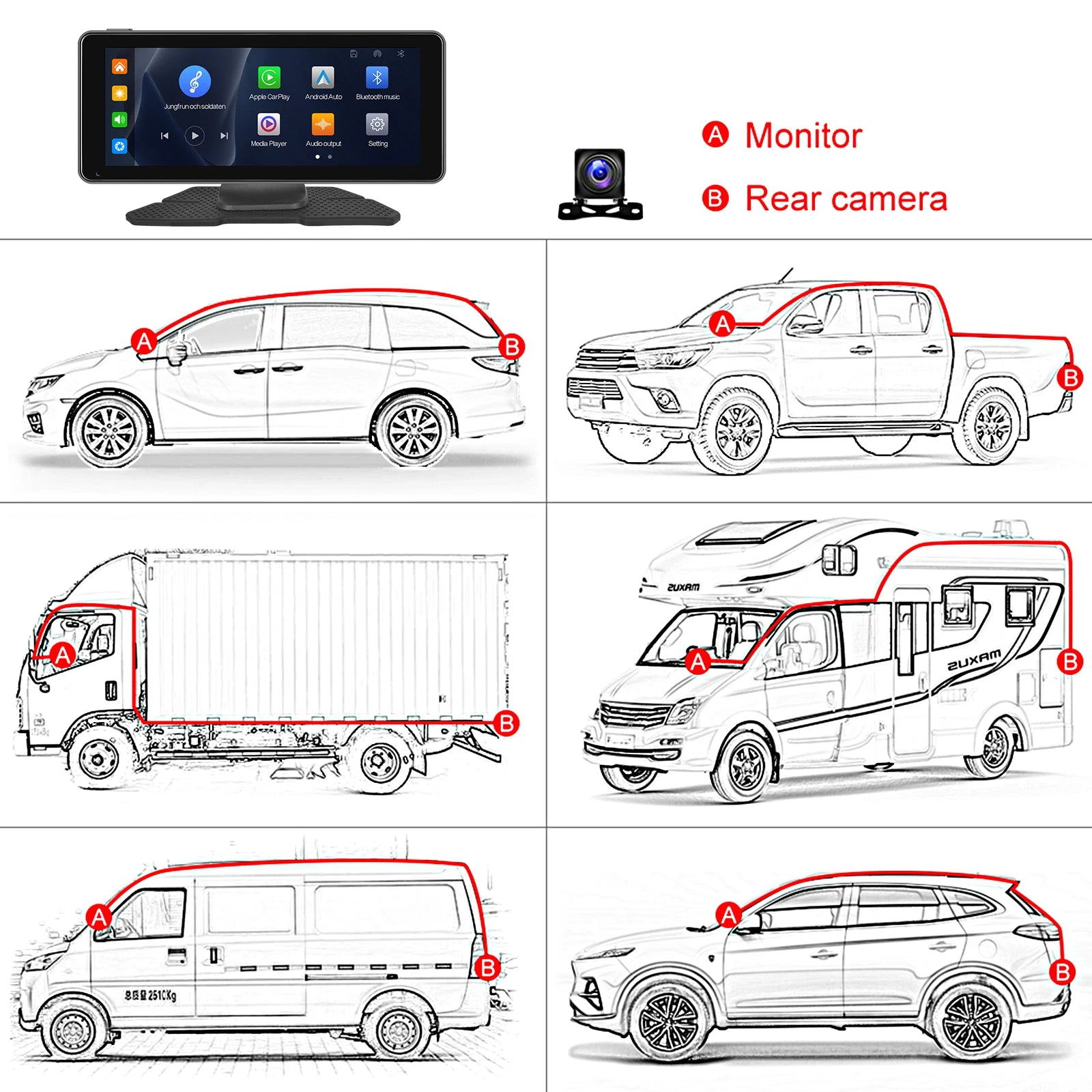 Podofo 6.86" /9.3" Car Mirror Video Recording  Wireless Carplay Monitor Android Auto dashboard DVR GPS Navigation Carplay screen