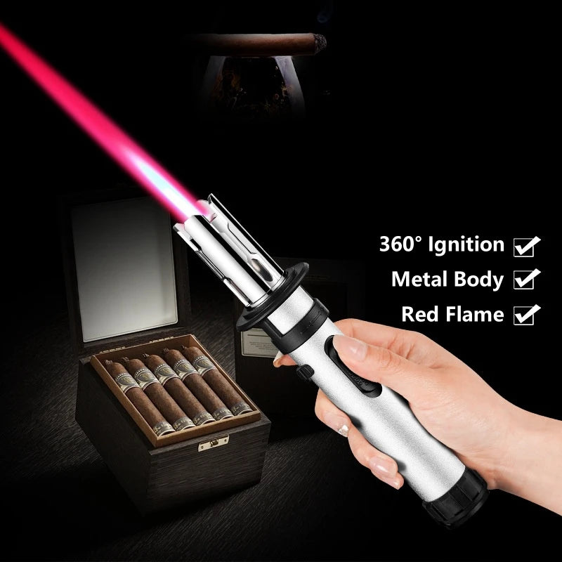 Outdoor Camping BBQ Welding Spray Gun Planet Lightsaber 360° Use Windproof High Temperature Red Flame Turbine Jet Gas Lighter