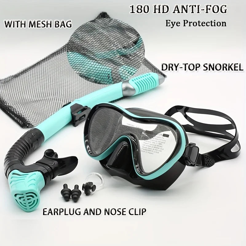 Professional Silicone Scuba Diving Mask And Breathing Tube, Anti Fog Tempered Glass Snorkeling Goggles, Snorkeling Equipment