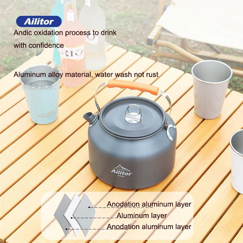 0.8L-2.0L Outdoor Lightweight Aluminum Alloy Kettles Teapot Coffee Pot Camping Travel Picnic Cooking Kettle Hiking Cookware Set