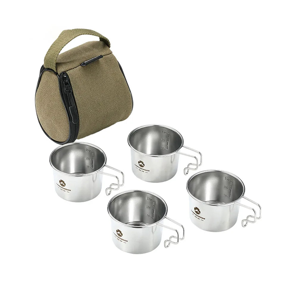 4pcs Camping Sierra Bowl Stainless Steel Coffee Cup W/ Canvas Bag Or Only Bag Hiking Picnic Tent Outdoor Cookware Cooking Supply