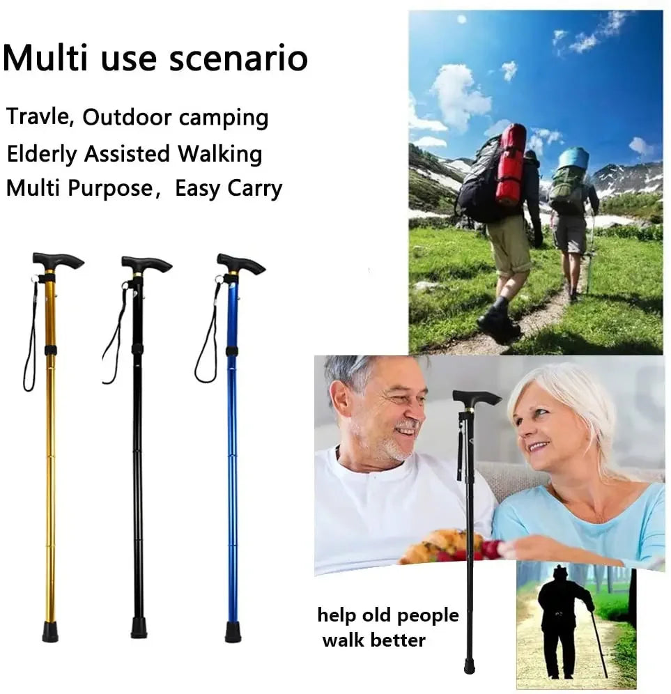 Multifunction Walking Stick Trekking Poles Telescopic Fold Crutches Hiking Stick Crutch Elderly Metal Stick Walking Cane Outdoor