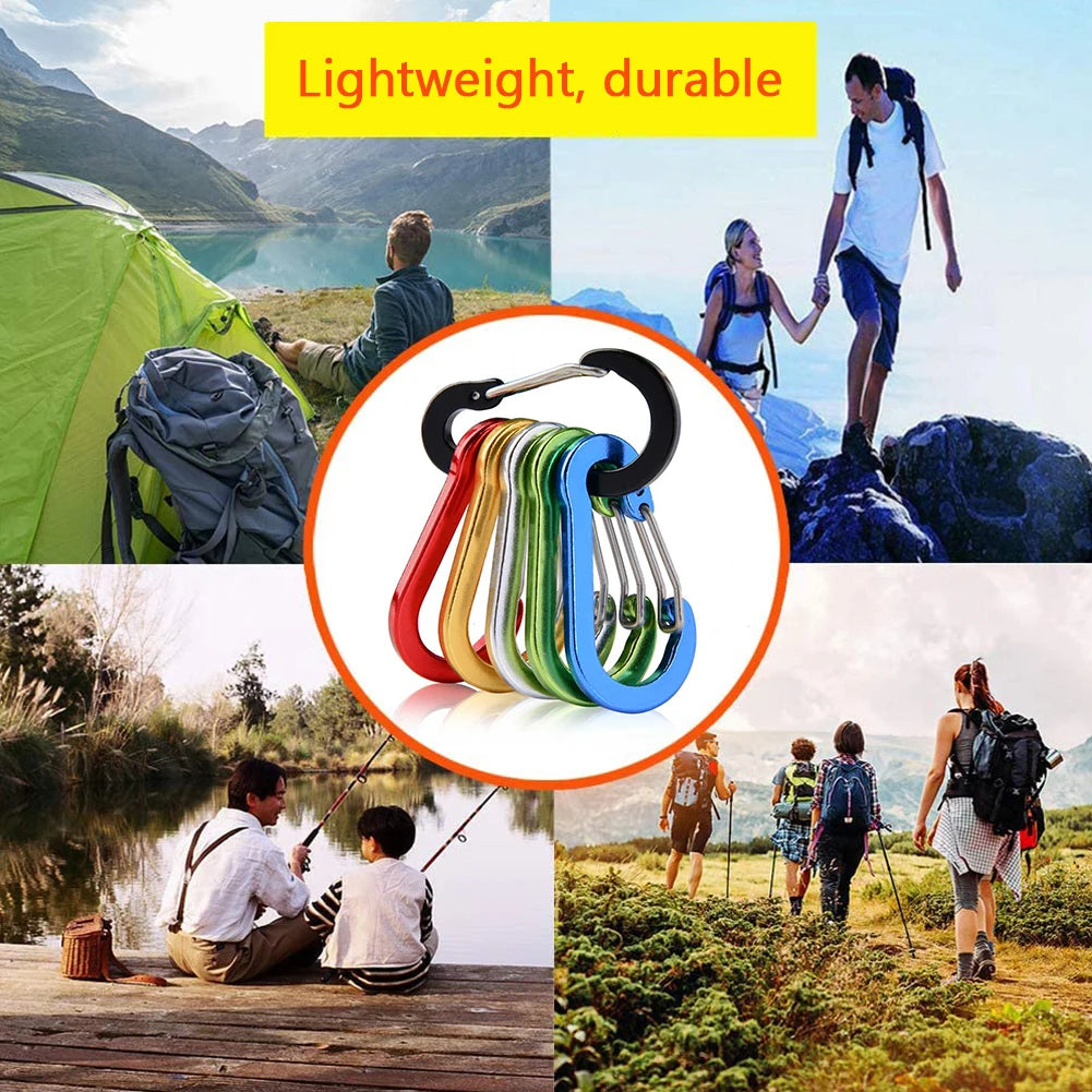 6pcs Carabiner Clip Aluminum Alloy Keychain Lock Buckle Snap D-Ring Clip Outdoor Backpack Camping Multi Tool Fishing Hiking Hook