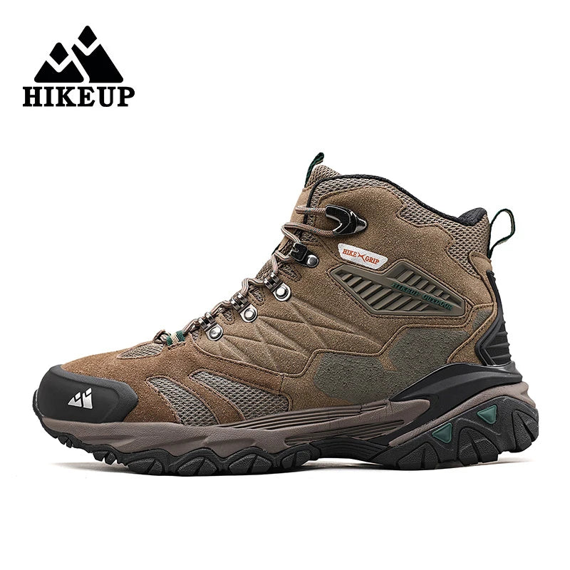 HIKEUP Hiking Boot Men Outdoor Boots Suede High Top Trekking Sport Men Shoes Rainproof Tactical Combat Military Boots