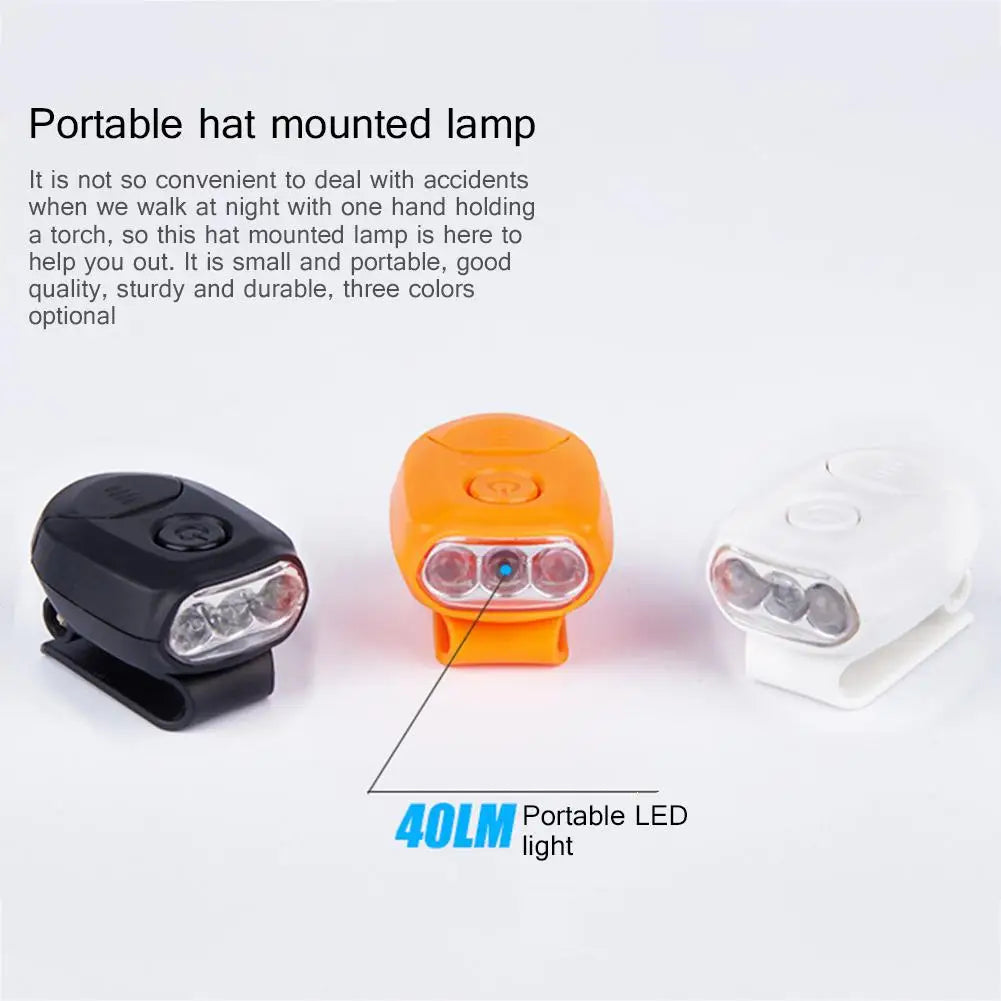 Mini 3 LED Headlamp Portable Cap Light 90° Rotatable Head Flashlight Clip-on Hat Light Bright Head Lamp Lantern Camping Cycling