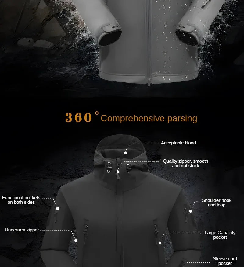 Outdoor Clothing Men's Thick Soft Shell Winter Jacket Velvet Mountaineering Suit Fishing Windproof Two-Piece Set