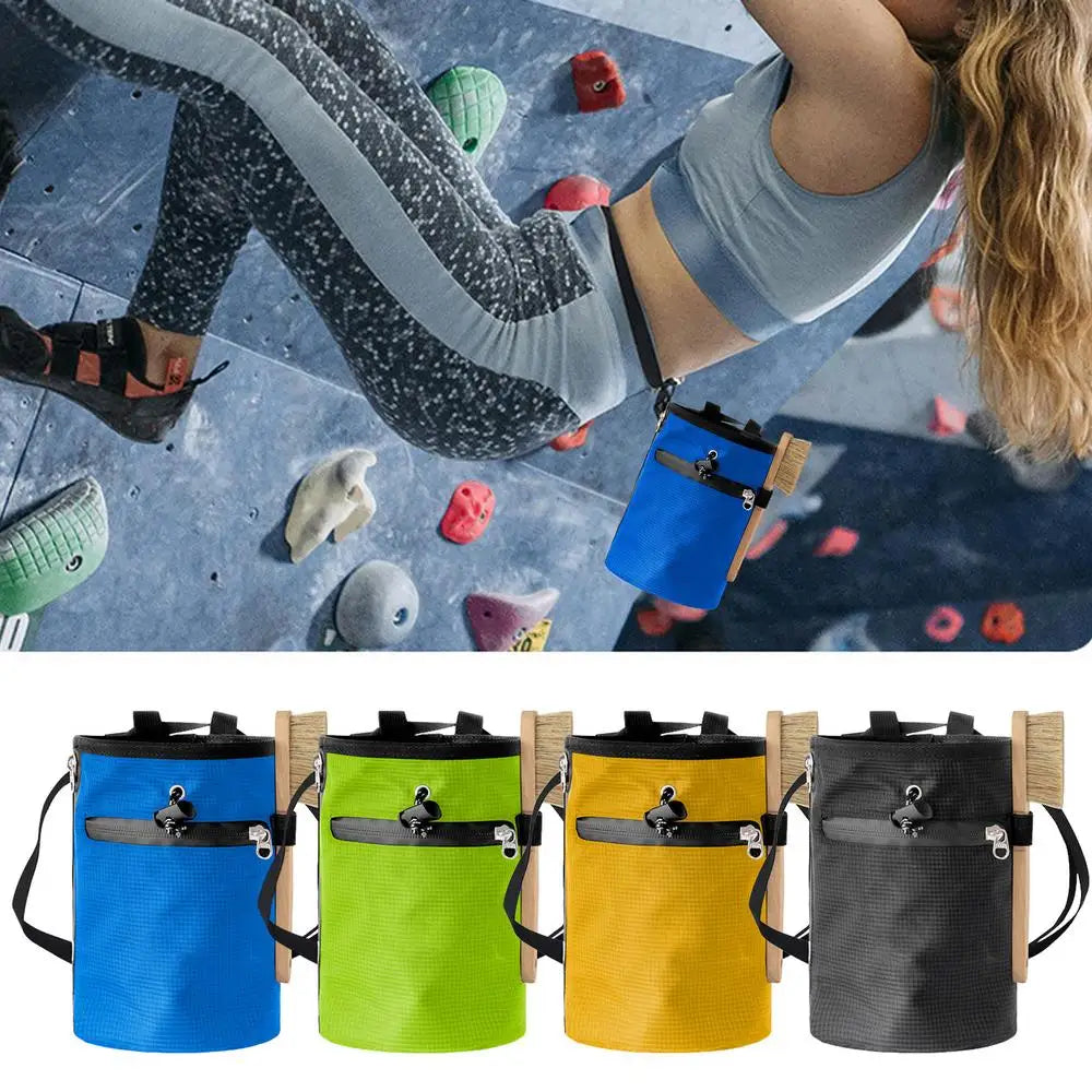 Waterproof Chalk Bag Bucket with 2 Large Zippered Storage Pockets Rock Climbing Chalk Bag with Chalk Brush Premium Chalk Pouch