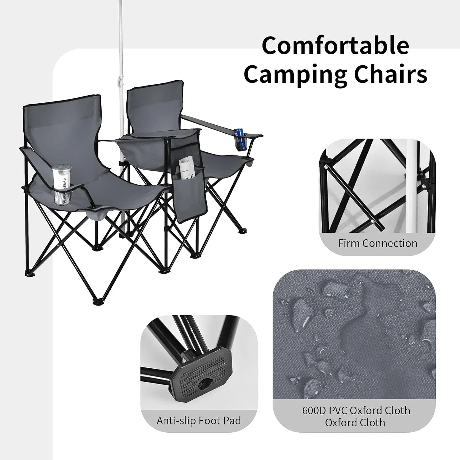 Portable Folding Picnic Double Chair W/Umbrella Table Cooler Beach Camping Chair for  Patio Pool Park Outdoor