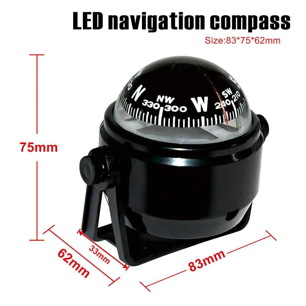 HD Sea Marine Pivoting Compass Electronic Navigation Compass Camping Gear LED Light Compass Guide Ball for Boat Vehicle Car