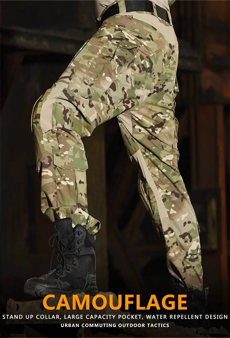 HAN WILD G3 Tactical Pants Camouflage Cargo Pants Work Clothing Combat Uniform Paintball Multi Pockets Pants Knee Pads Climb