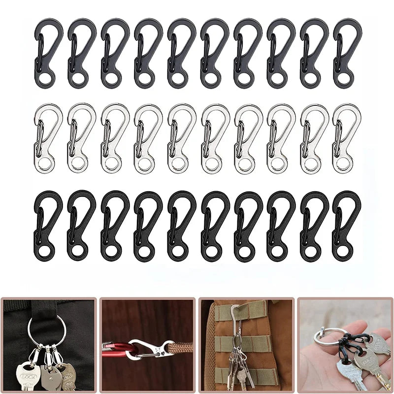 10Pcs/lot Mini Carabiner Keychain Camping Gadgets EDC Survival Equipment Snap Hook Climbing SF Spring Backpack Tactical Gear