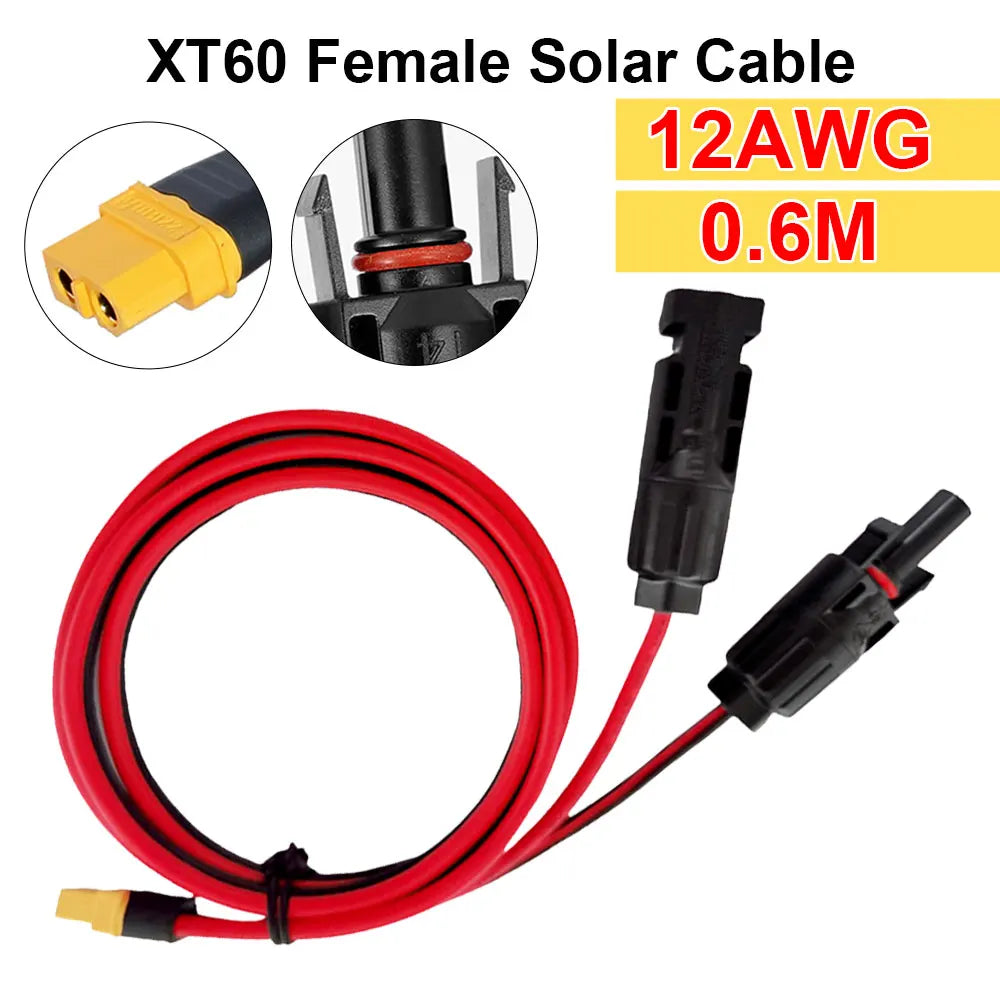 12AWG Connector Wire XT60 Female Adapter to Solar Panel Connection Charging Cable For Portable Power Station Solar Generator