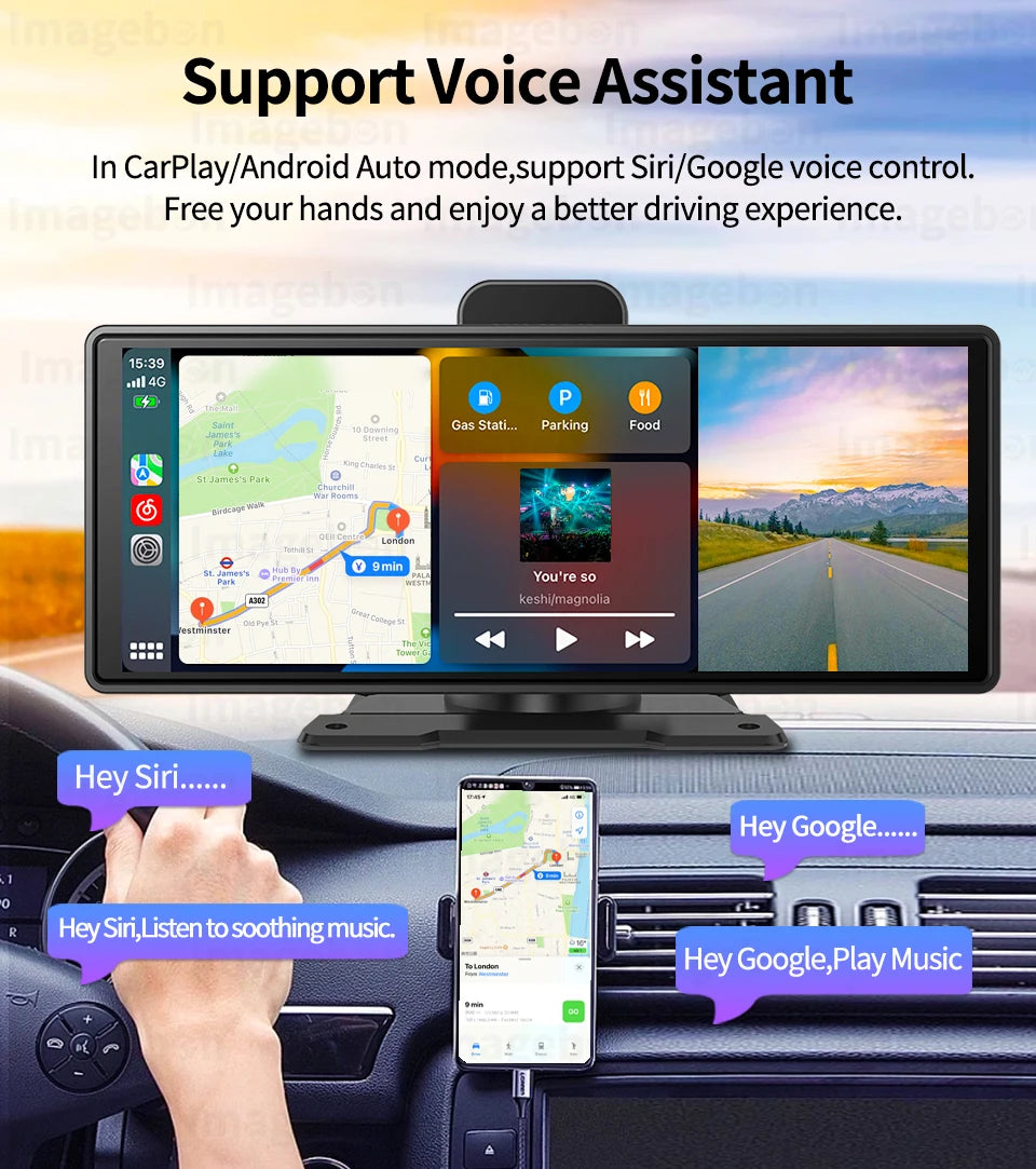 10.26" 4K Dash Cam ADAS Wireless Carplay & Android Auto Car DVR 5G WiFi GPS Navigation Rearview Camera Dashboard Video Recorder