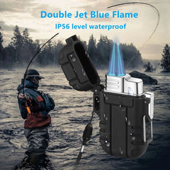 Outdoor Camping Wading Waterproof Lanyard Portable Jet Blue Flame Butane Gas Lighter Turbo Cigar Smoking Accessories Gadgets